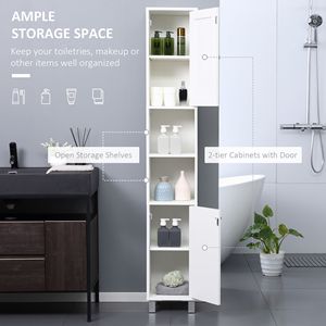 Meuble de salle de bain autoportant en bois blanc avec miroir et étagères réglables de 71 pouces de hauteur pour usage domestique ou hospitalier - Product Image 4