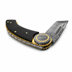 Cuchillo de Bolsillo Burraq OEM Hecho a Mano de Acero de Damasco de Grado Industrial, Hoja de 8 Pulgadas con Punta Caída, 0.45mm de Grosor, Mango de Resina y Cobre - Product Image 1