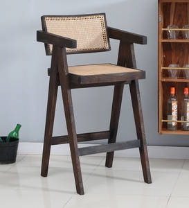 Byron PU <b>Leather</b> Bar <b>Stool</b> Sandblasted Walnut Finish Counter Height Commercial Use Contemporary Modern Design Handcrafted - Product Image 4