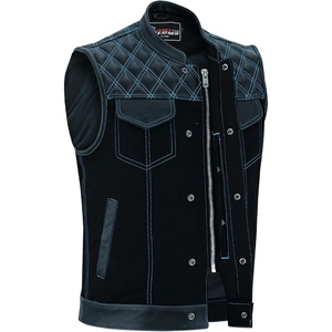 Custom Men's Genuine Leather Motorcycle Club Vest <b>Quilted</b> Biker Riding <b>Waistcoat</b> Premium Cowhide Leather Zip Vest - Product Image 3