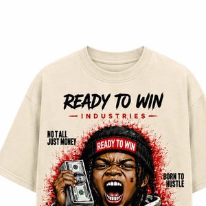 T-shirt imprimé à manches courtes pour homme Ready To Win Industries, style streetwear, col rond, coupe classique, tissu jersey 100% coton - Product Image 2