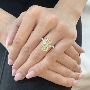 7.03 Carat Light Yellow Pear Cut Diamond Yellow Gold Rhodium Plated Engagement Anniversary Luxury Signature Wrap Ring - Product Image 2