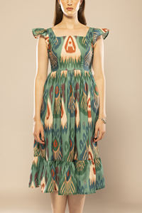 Durable Quality Green Abstract Printed Fit & Flare <b>Dress</b> with Unique Design Printed for Women Wedding Party and Daily Wear - Product Image 5