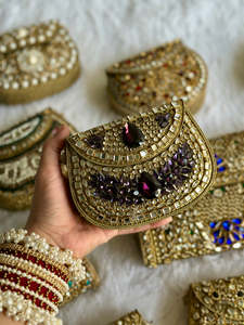 Ethnic Handmade Kundan Stone Mosaic Clutch Purse <b>Mirror</b> Glass <b>Crystal</b> Bead Bridal Wedding Party Ladies Handbag - Product Image 4