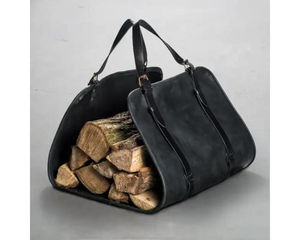 Porte-bois en cuir, porte-bûches en cuir, pour bois de chauffage, foyer, camping en plein air, 100% cuir véritable, porte-bois en cuir - Product Image 1