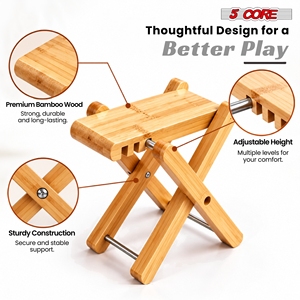 5 Core GFS WD <b>Folding</b> Guitar <b>Foot</b> <b>Stool</b> 3-Level Adjustable Leg Rest Non-Slip Portable Lightweight Unfinished Wood Classical - Product Image 3