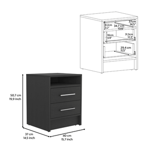 DEPOT E SHOP Comodino Leyva Superior Top nero con due cassetti - Product Image 2