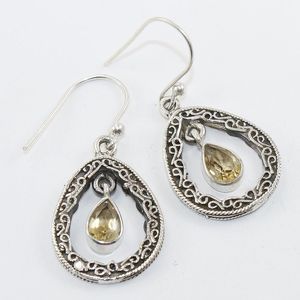 Wholesale Natural Citrine <b>Earrings</b> 925 Sterling <b>Silver</b> Handmade Citrine Open Teardrop <b>Dangle</b> <b>Earrings</b> - Product Image 1