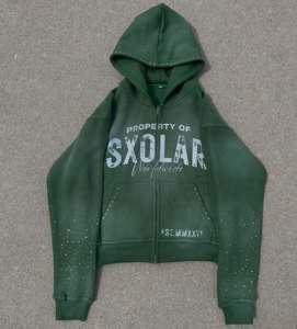 เสื้อฮู้ดซิปสีเขียว ทรงปกติ ผ้าฟลีซ ยูนิเซ็กส์ สวมใส่สบายๆ สำหรับฤดูใบไม้ร่วง พิมพ์ลายโลโก้ ดีไซน์กระเป๋าหน้า สไตล์สตรีทแวร์ - Product Image 1