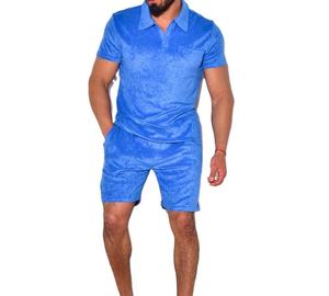 Tuta da Jogging per Uomo, Set Coordinato <span class=keywords><strong>con</strong></span> T-Shirt Polo e Pantaloncini, Completo Sportivo in Cotone Traspirante, Vestibilità Slim per Palestra e Fitness - Product Image 1