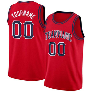Maillots de basket-ball pas chers unisexes, impression numérique, respirants, séchage rapide, manches courtes, polyester, nom d'équipe personnalisé, rouge - Product Image 1