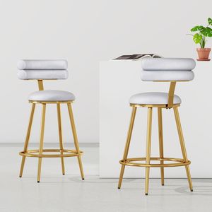 Juego de 2 Taburetes de Bar Modernos de Terciopelo Gris Claro de 27.65 Pulgadas, con Estructura de Hierro, Respaldo Acolchado Suave y Reposapiés - Product Image 2