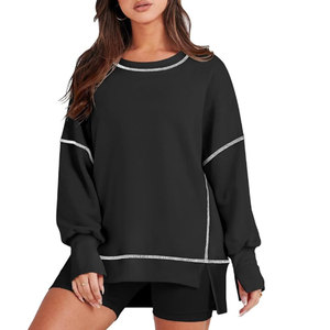 Sweat-shirt surdimensionné en coton épais pour femme, col rond, manches longues, épaules tombantes, idéal pour l'hiver et les loisirs en extérieur - Product Image 1