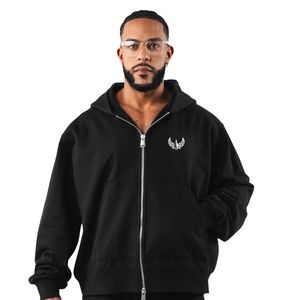 Men's Black Full Zip Hoodie Sweatshirt Long Sleeve Casual Athletic Sportswear Training Activewear Jacket with Kangaroo Pockets - Product Image 1