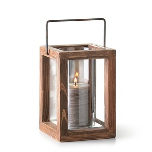 Vintage Farmhouse Style Wooden <b>Candle</b> <b>Lantern</b> With Glass Cylinder For Tabletop Or Hanging Display Decorative Lighting Fixture - Product Image 1