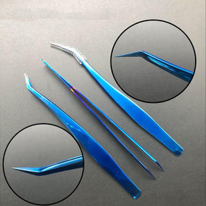 Pince à épiler durable en acier inoxydable RMI, 10 mm, pointe lisse, revêtement couleur plasma bleu, pince à épiler simple, pochette en cuir couleur marron - Product Image 2