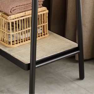 Perchero de madera de roble macizo en negro con percha de ratán Estantes de ropa de pie para colgar ropa Estantes múltiples para almacenamiento - Product Image 5