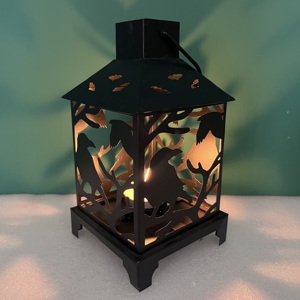 Artisan Design Halloween Iron <b>Lantern</b> with <b>Black</b> Finish Decorative for Parties Model L652 - Product Image 5