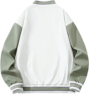 Veste universitaire pour homme, blanc et vert, blocs de couleur, fermeture boutonnée, col rabattu, style décontracté automne, coupe classique - Product Image 4