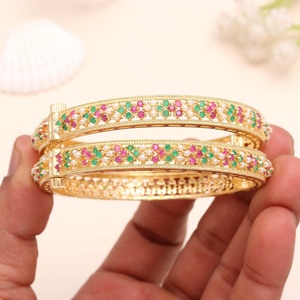 22K Gold Plated Ruby Emerald Pearl Traditional <b>Kada</b> Bangle Ethnic Jewelry for Women Bridal <b>Kada</b> Fashionable Indian Jewellery - Product Image 1