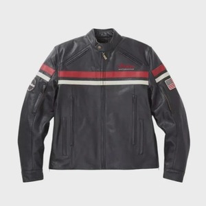 Indian Motorcycle Leather Jacket Black & <b>Red</b> Cowhide, Vintage Style - Product Image 1