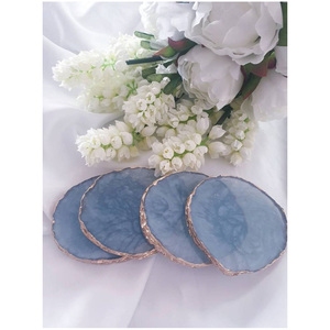Modern Resin Coasters Set with Gold Rim and Natural Texture Design for Home Decor - Product Image 4
