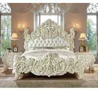 Ensemble de chambre à coucher en bois massif, fait main et sculpté à la main, taille King Size, design traditionnel moderne, luxueux et élégant, durable, pour maison, villa, mariage