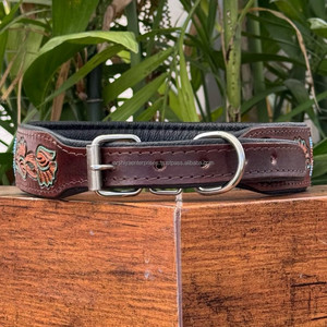 Colliers de chien perlés durables et robustes en cuir taillé à la main avec boucle en métal à dégagement rapide Colliers de luxe rembourrés réglables pour animaux de compagnie - Product Image 5