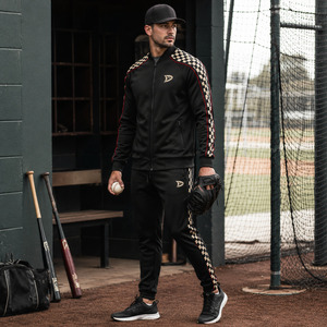 Wholesale Black Checkerboard Baseball Warmup Sets For <b>Athletic</b> Team Training Full Zip Jacket And Tapered Pants - Product Image 4