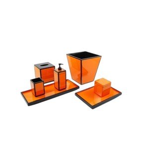 Ensemble de salle de bain en laque au design personnalisé, motif brillant orange décoratif, suite de bain en résine, accessoires de qualité hôtelière - Product Image 1