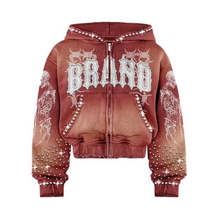 Baggy Embroidery Printed Oversize Acid Wash Vintage Rhinestones Tracksuit <b>Zip</b> Hoodie Flare Stack <b>Trouser</b> Waterproof Solid - Product Image 5