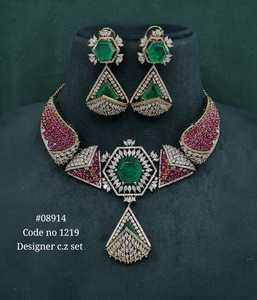 Green <b>Ruby</b> Tibetan 08914 Pendant <b>Necklace</b> Set Set Gold Color Earrings and <b>Necklace</b> Rhinestone Jewelry for Wedding Party - Product Image 1