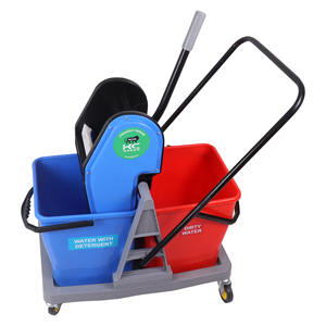 Double Bucket <b>Mop</b> Cart Blue Red Plastic 21-25L Side Press Portable Modern Style - Product Image 2