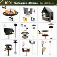 Mangeoire à oiseaux JH-Mech, grande maison pour oiseaux de jardin avec abreuvoir, support pour bol et câble en acier de 3 m, mangeoire multifonctionnelle pour oiseaux d'extérieur