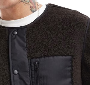 Sweat-shirt en polaire sherpa pour homme, doux, avec logo personnalisé, manteau épais et chaud, fermeture éclair, col montant, coupe oversize, coupe-vent d'hiver - Product Image 6