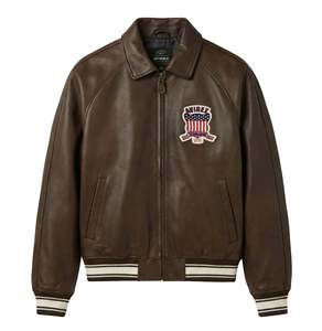 Chaqueta Bomber de Cuero Genuino para Hombre Avirex, Cuero Vacuno Auténtico, Impermeable, Resistente al Viento, Bordado, Edición Limitada, Estilo Americano Vintage - Product Image 1