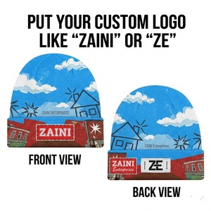 Gorro Unisex ZAINI, Tejido Acrílico Premium 100%, 280 GSM, Azul Cielo/Verde, Puño Acanalado, 6 Paneles, Bordado, Ropa de Calle de Invierno - Product Image 1