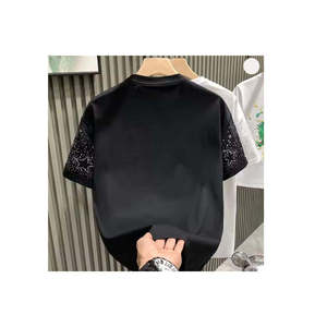 T-shirts en strass pour femmes, nouvelle collection, style streetwear, design personnalisé imprimé, t-shirts à col contrastant en strass. - Product Image 5