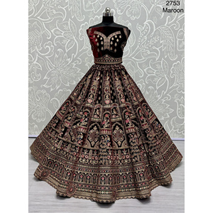 Collections de velours de vêtements de mariée indiens pour la mariée avec le travail de Zarkhan par Fabzone - Product Image 4