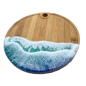 Round Wooden Cutting <b>Board</b> With Ocean Wave Resin Design Coastal Style Handmade Kitchen Decor - Product Image 3