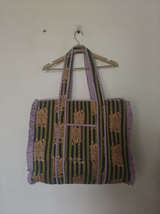 <b>Boho</b> Floral Print Quilted Tote <b>Bag</b> with Ruffle Trim Open Closure Eco-friendly Cotton Fabric Organic Cotton Lining - Product Image 4