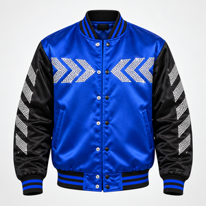 Chaqueta de satén de lujo para hombre con pedrería, diseño de estrellas brillantes, estilo universitario, con cuello acanalado, a la moda - Product Image 1
