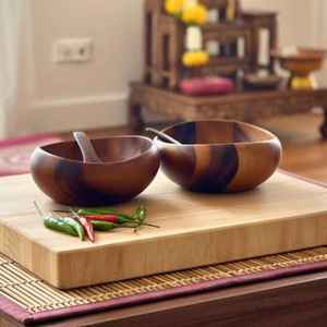 Ensemble de saladiers en bois d'acacia massif naturel, assiettes rondes en bois pour servir les fruits, les légumes, les pâtes, vaisselle de cuisine, vaisselle de table - Product Image 5