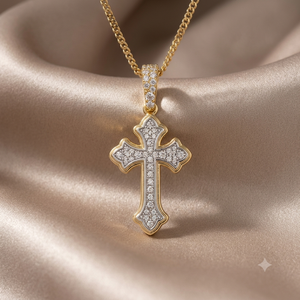 Stylish 10K <b>Gold</b> Plated Iced Bezel Set Cross Necklace Natural Stone <b>Pendant</b> Custom Jesus Fine Charms Christian Religious Jewelry - Product Image 6