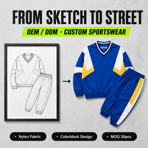 Tuta Sportiva Personalizzata con Scollo a V in Nylon per Uomo, Set con Giacca a Pannelli Colorati e Pantaloni Larghi, Produzione OEM - Product Image 1