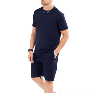 Men's Navy Blue Solid T-Shirt Shorts <b>Set</b> Casual Summer Streetwear Breathable Polyester <b>Knitted</b> Fabric Digital Print ODM Service - Product Image 3