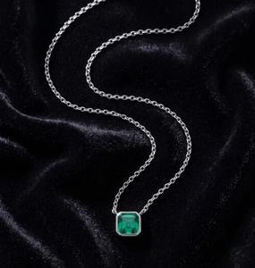 Luxury 925 sterling silver <b>emerald</b> cut green lab grown diamond <b>pendant</b> necklace for women anniversary wedding gift jewelry - Product Image 2