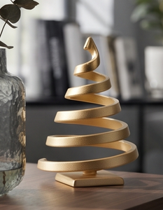 Figura Decorativa de Mesa Navideña de Aluminio Fundido con Textura Dorada Premium, Árbol de Navidad en Espiral, Decoración para Sala de Estar, Adorno Interior - Product Image 2