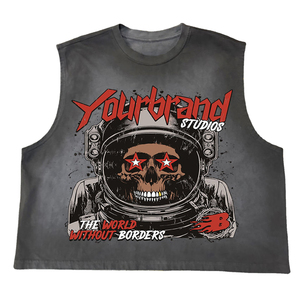 Camiseta sin mangas de corte holgado con lavado ácido personalizado, estampado DTG vintage, 100% algodón, para moda casual urbana, para marcas de ropa. - Product Image 4