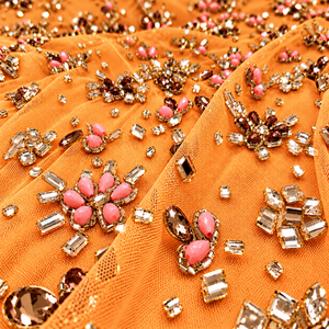 Luxury Crystal Rhinestone Embroidered Net Lace <b>Fabric</b> for Wedding and Party Dresses - Product Image 1